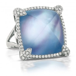 Ivory Sky Triplet Of White Topaz/White Mother of Pearl/Lapis and Diamond Ring