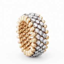 18k Rose And White Gold Multi-size 5 Row Diamond Ring