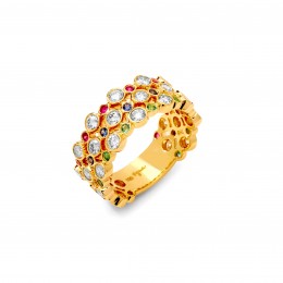 Syna 18k Yellow Gold Mogul Band With Diamonds And Gemstones