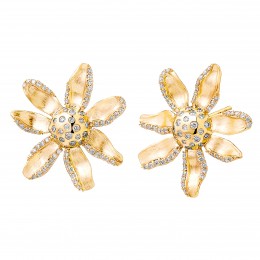 SYNA 18k Yellow Gold Jardin Diamond Flower Earrings