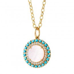 SYNA 18k Yellow Gold Mogul Turquoise Diamond Medallion Pendant