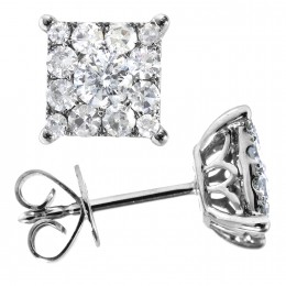 18k White Gold Diamond Cluster Earrings