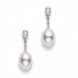 Mikimoto Classic Akoya Cultured Pearl And Diamond Drop Earrings