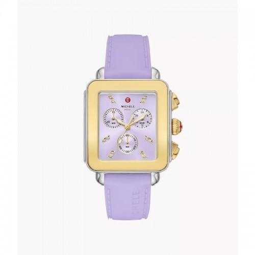 Michele Watch 34MM Deco Sport Gold-Tone Lavender Silicone Watch