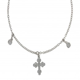 Damaso 18k White Gold Diamond Cross Necklace 
