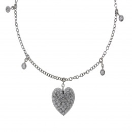 Damaso 18k White Gold Diamond Heart Necklace 