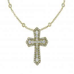 Damaso 18k Yellow Gold Diamond Necklace And Cross