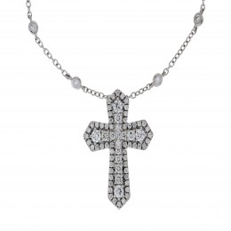 Damaso 18k White Gold Diamond Necklace And Cross