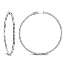 18K White Gold 2 Carat In And Out Diamond Hoops