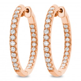 18k Rose Gold Diamond Hoop Earrings 
