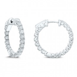 18k White Gold In And Out Diamond Hoop Earrings  