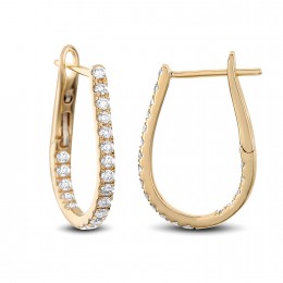 18k Yellow Gold Oval In And Out Diamond Hoop Earrings