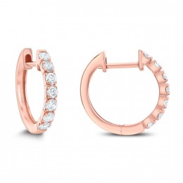 18k Rose Gold Diamond Hoop Earrings 