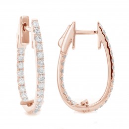18k Rose Gold Oval Diamond Hoop Earrings
