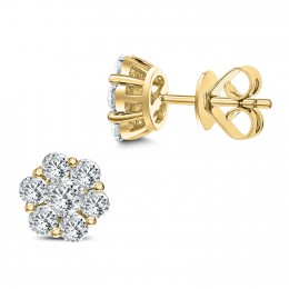18k Yellow Gold Floral Diamond Cluster Earrings