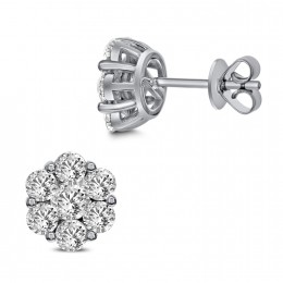 18k White Gold Floral Diamond Cluster Earrings