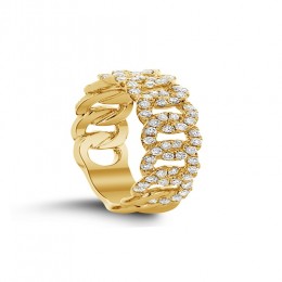 18k Yellow Gold Interlocking "cuban Link" Diamond Ring