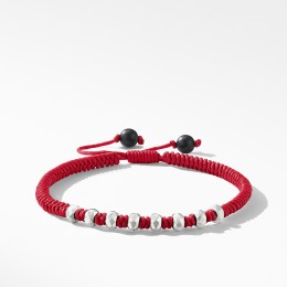 Woven Bracelet in Red Nylon with Black Onyx
