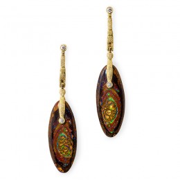 Alex Sepkus "Sticks & Stones"  earrings in 18 K Yellow Gold and Ocean Jasper (40.53ct). with 4 diamonds =0.17ct.