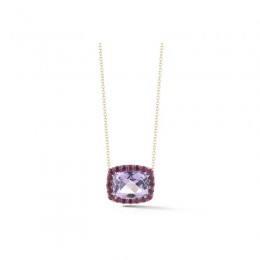 A & Furst Dynamite - Pendant Necklace with Amethyst and Rubies, 18k Yellow Gold and Black Rhodium.