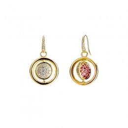 SYNA 18k Yellow Gold Cosmic Ruby & Diamond Swivel Earrings