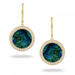 Doves 18k Yellow Gold Diamond And Azurite Malachite Earrings 