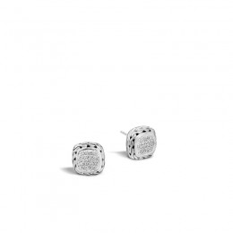 Classic Chain Diamond Pave Square Stud Earrings