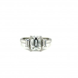 A Platinum Emerald Cut Diamond Ring