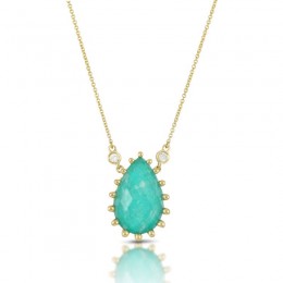 18K Yellow Gold Diamond Necklace With Clear Quartz Over Amazonite