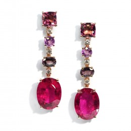 A & Furst Pink Tourmaline, Pink Sapphires, Purple Spinels, Rubellite And Diamond Drop Earrings
