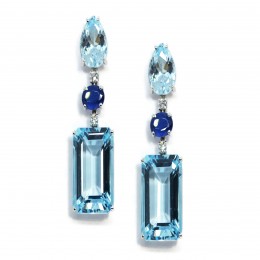 A & Furst 18k White Gold Blue Topaz, Kyanite And Diamond Party Drop Earrings 