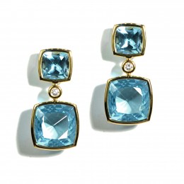 A & Furst 18k Yellow Gold Blue Topaz And Diamond Earrings