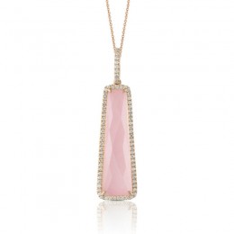 18K Rose Gold Diamond Pendant With Brown And White Diamond With Rose Quartz Over Pink Mother Of Pearl