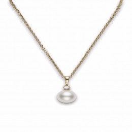Mikimoto Pearl And Diamond Necklace In 18k Yellow Gold
