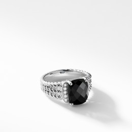 Petite Wheaton® Ring with Black Onyx and Diamonds