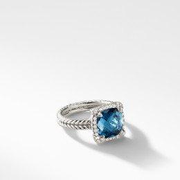 Chatelaine® Pave Bezel Ring with Hampton Blue Topaz and Diamonds mm