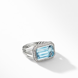 Novella Statement Ring with Blue Topaz and Pave Diamonds
