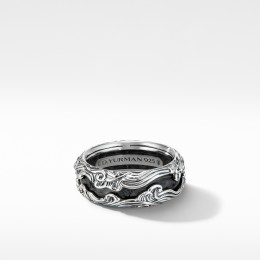 Waves Band Ring with Forged Carbon