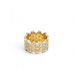 SYNA 18k Yellow Gold Geometrix Honeycomb Diamond Ring