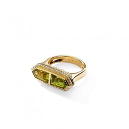 SYNA 18k Yellow Gold Geometrix Peridot & Diamond Ring