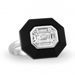 Doves 18k White Gold Black Onyx And Diamond Ring