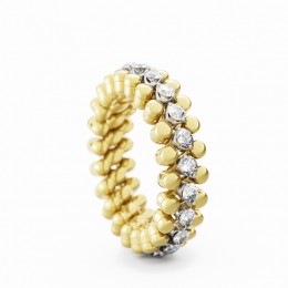 18k Yellow And White Gold Multi-size 3 Row Diamond Ring