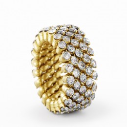 18k Yellow Gold Multi-size 5 Row Diamond Ring