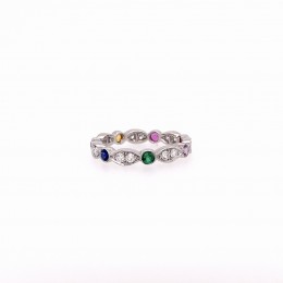 A Platinum Marquise And Round Shaped, Diamond And Multi-color Eternity Band