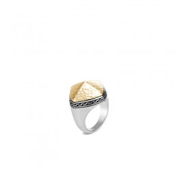 Classic Chain Hammered 18K Gold & Silver Cluster Sugarloaf Ring BG