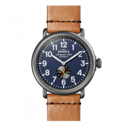 Runwell 47mm Tan Leather Strap, Stainless Steel Case Blue Dial Watch