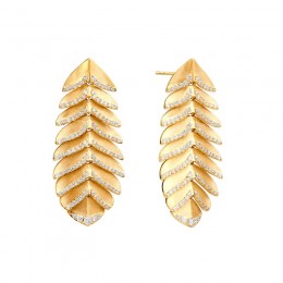 Syna 18k Yellow Gold Jardin Satin Feather Diamond Earrings 