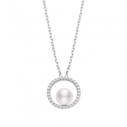 Akoya Cultured Pearl Pendant With Diamonds In 18k White Gold