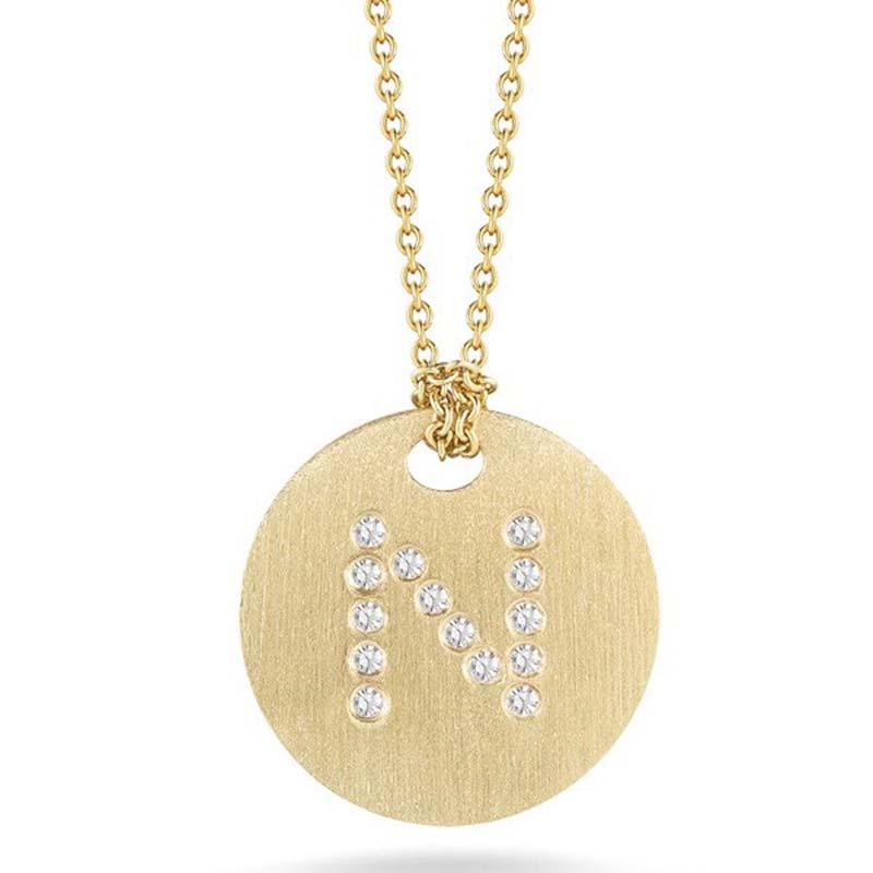 Roberto Coin 18Kt Gold Disc Pendant With Diamond Initial N