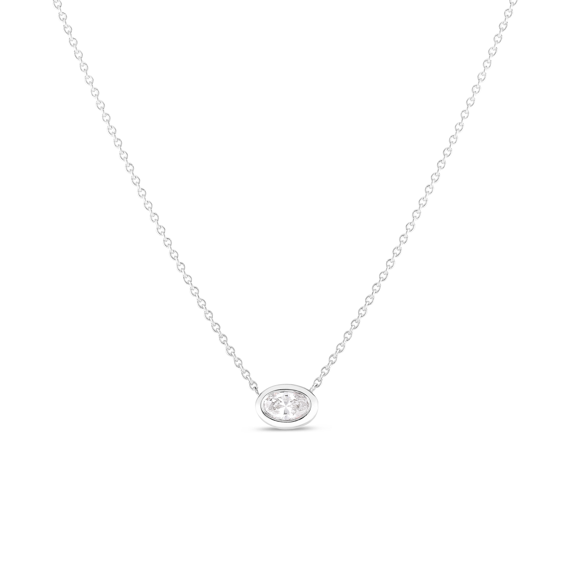 18k White Gold Diamonds By The Inch Oval Necklace